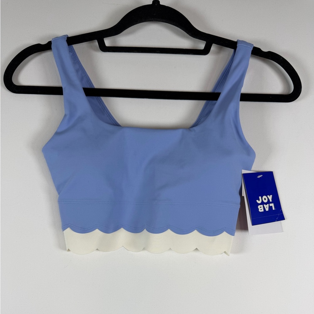 JOYLAB Women's Knit Scallop Cropped Support Top Periwinkle Blue/Cream All Sizes - Picture 4 of 16